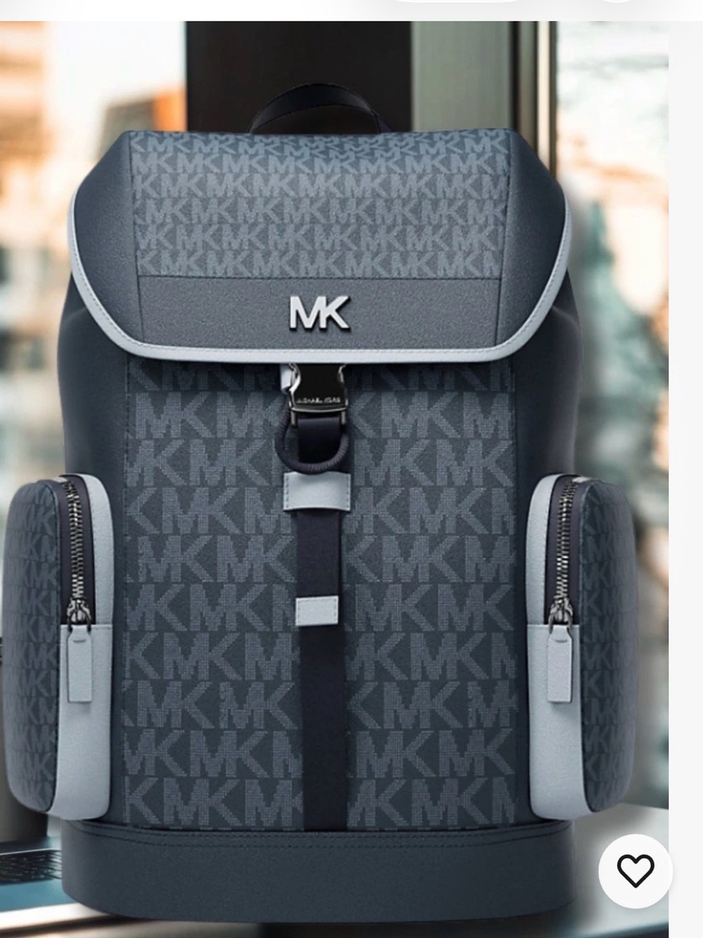 Michael Kors Gray MK Monogram Backpack with Light Gray Trim and Black Strap